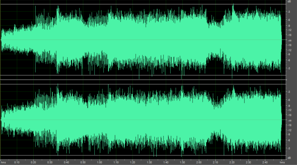 Remastering waveform of a song comparison